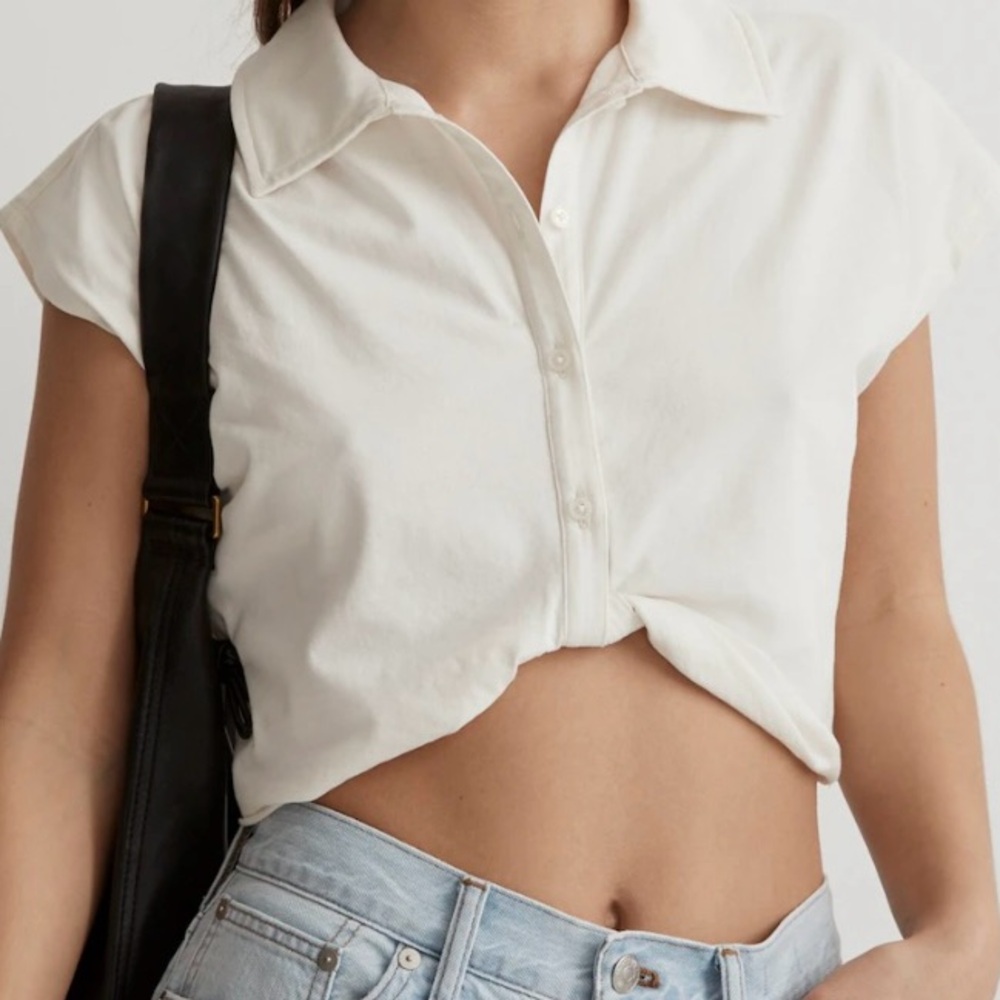 NWT Madewell Twist Front Cropped Polo Tee